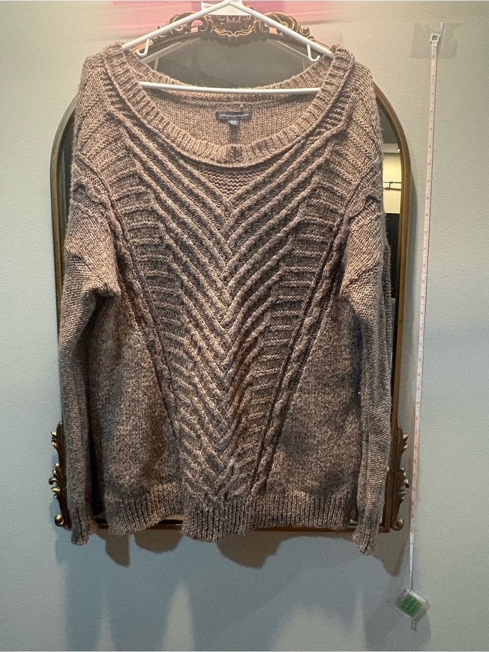 American Eagle Outfitters Taupe Cable Crewneck Sweater